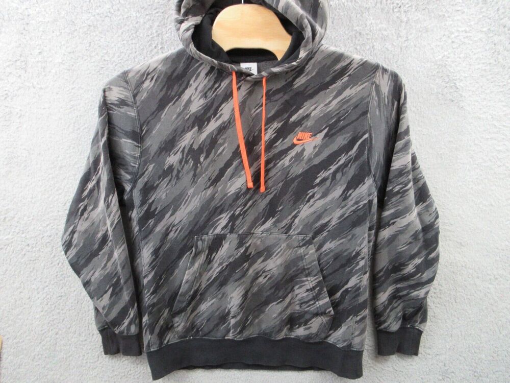 Nike Sportswear Club Hoodie Mens Large Gray Camo Sweatshirt Pullover DD5126